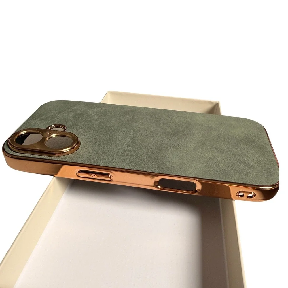 Gorgeous iPhone 17 Case Sage Green Rose Gold Suede Texture Chic Luxury
